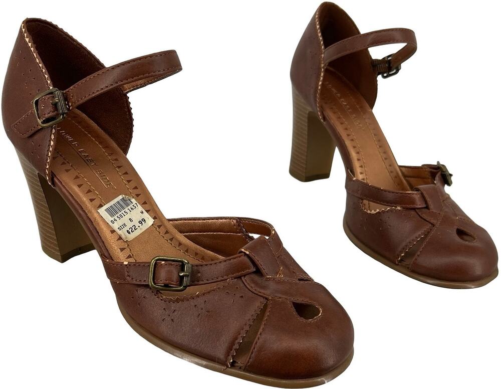Vintage y2k Women's Brown Lower East Side Mary Jane Strappy Block High Heels 8W